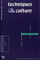 Couverture du livre « REVUE TECHNIQUES ET CULTURES n.40 : efficacité technique, efficacité sociale » de Techniques Et Cultures aux éditions Maison Des Sciences De L'homme