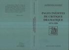 Couverture du livre « Pages inédites de la critique dramatique 1874-1880 » de Alphonse Daudet aux éditions L'harmattan