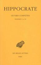 Couverture du livre « Tome IV, 3e partie : Épidémies V et VII » de Hippocrate aux éditions Belles Lettres