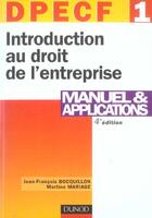 Couverture du livre « DPECF 1/2004 ; INTRODUCTION AU DROIT DE L'ENTREPRISE (4e édition) » de Jean-Francois Bocquillon et Mariage aux éditions Dunod