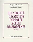 Couverture du livre « De la liberte des anciens comparee a celle des modernes (1819) » de Lierre Benjamin aux éditions Berg International