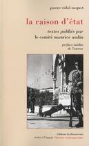 Couverture du livre « La raison d'etat » de Pierre Vidal-Naquet aux éditions La Decouverte