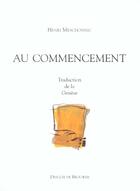Couverture du livre « Au commencement : Traduction de la Genèse » de Henri Meschonnic aux éditions Desclee De Brouwer