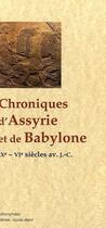 Couverture du livre « Chroniques d'Assyrie et de Babylone (IX-VI siècles) » de  aux éditions Paleo