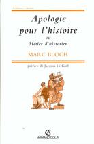 Couverture du livre « Apologie pour l'histoire » de Marc Bloch aux éditions Armand Colin