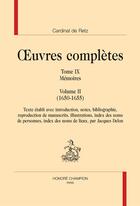 Couverture du livre « Oeuvres complètes t.9 ; mémoires t.2 ; 1650-1655 » de Cardinal De Retz aux éditions Honore Champion
