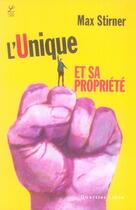 Couverture du livre « L'unique et sa propriété » de Max Stirner aux éditions Labor Sciences Humaines