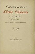 Couverture du livre « Commemoration d'emile verhaeren a saint-cloud, 4 juillet 1931 » de Emile Verhaeren aux éditions Mercure De France