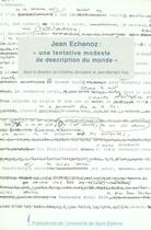 Couverture du livre « Jean echenoz, une tentative modeste de description du monde » de Vray/Jerusalem aux éditions Pu De Saint Etienne